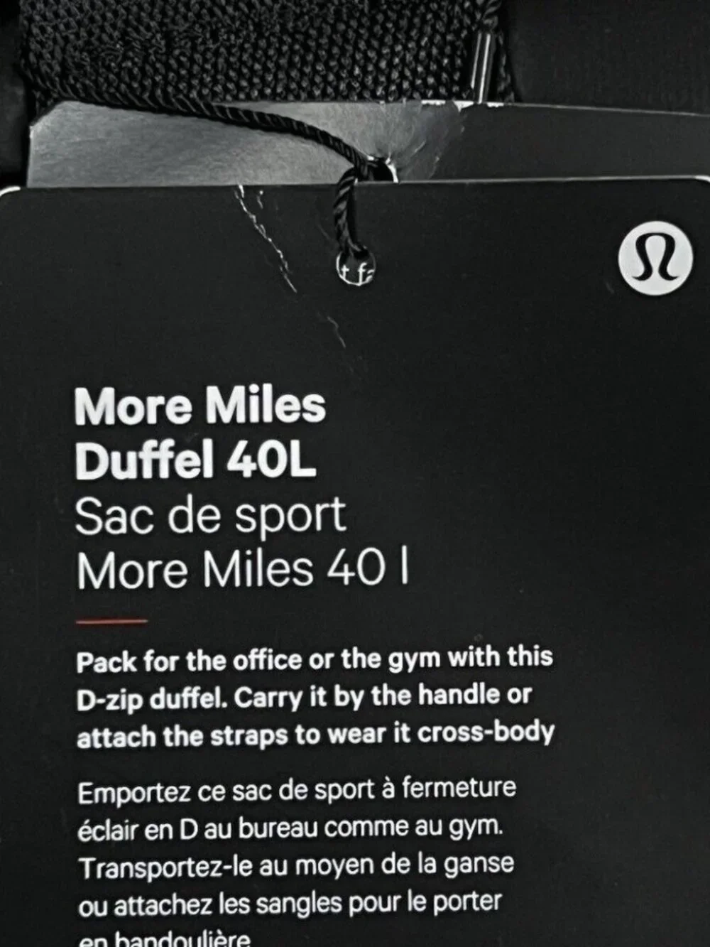 Lululemon More Miles Duffel 40L D Zip Crossbody - BRAND NEW WITH TAGS